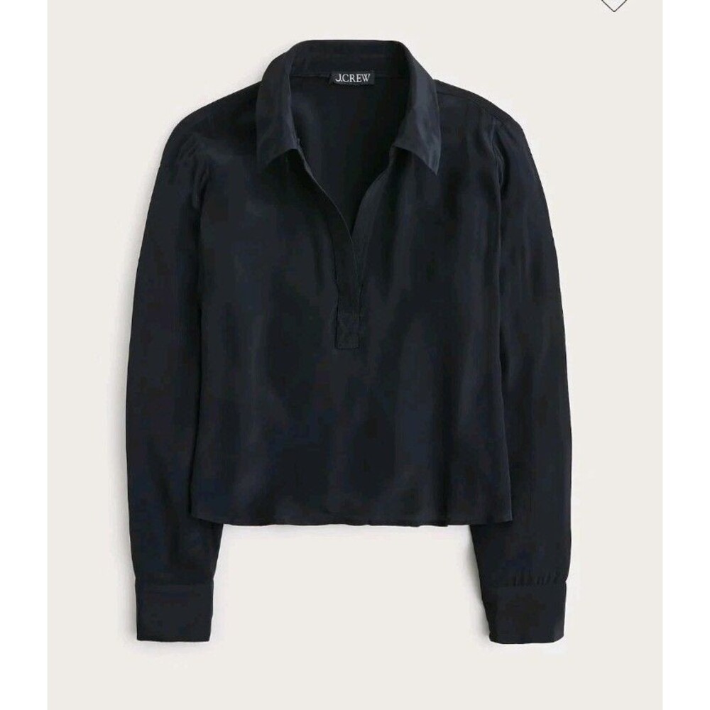 NWT J.Crew Size M Bungalow Popover Shirt Crepe de Chine Black Long Sleeve CF440